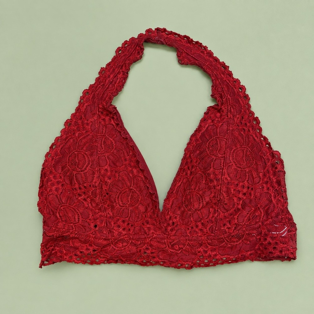 Aeropostale Red Bralette Women's XL Floral Lace Halter Neck Grunge Fairycore Y2K